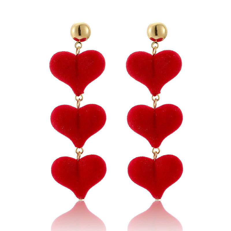 Wholesale  Red Love Velvet Heart-shaped Peach Heart Earrings